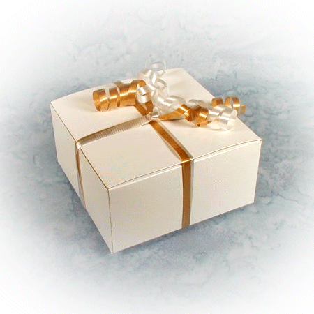 gold and white ribbon box